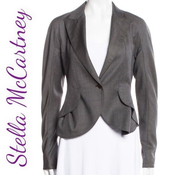 STELLA MCCARTNEY Grey Wool 1-Button Short Blazer, Size 40 (US 6) - Picture 1 of 11